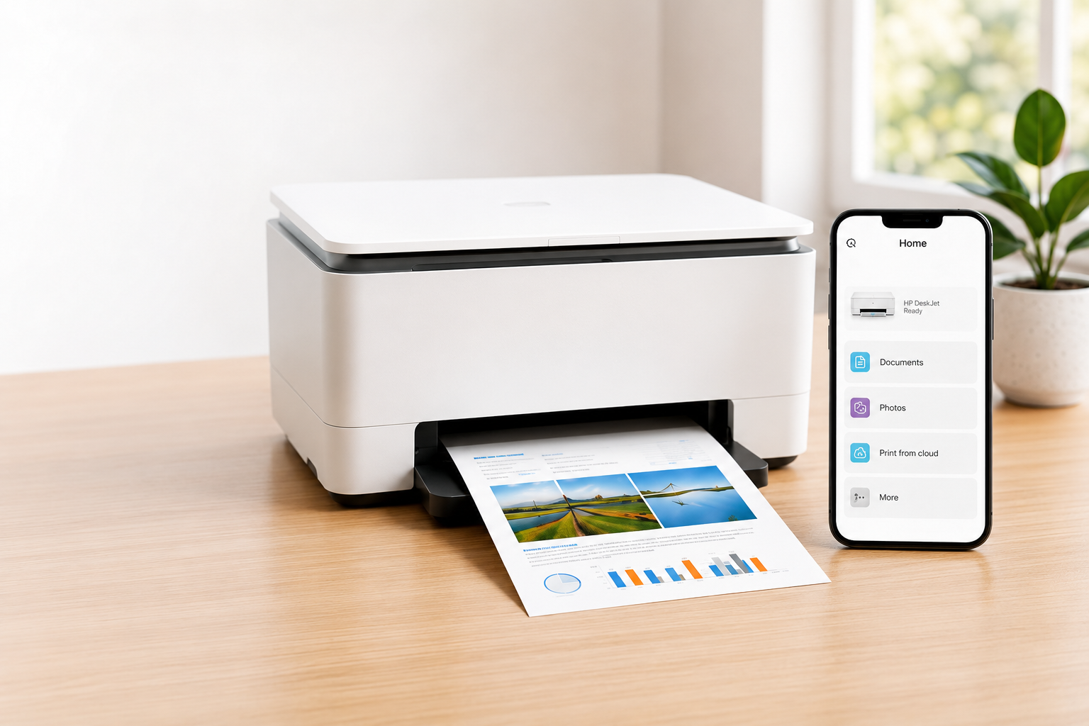 Printer and Phone on desk